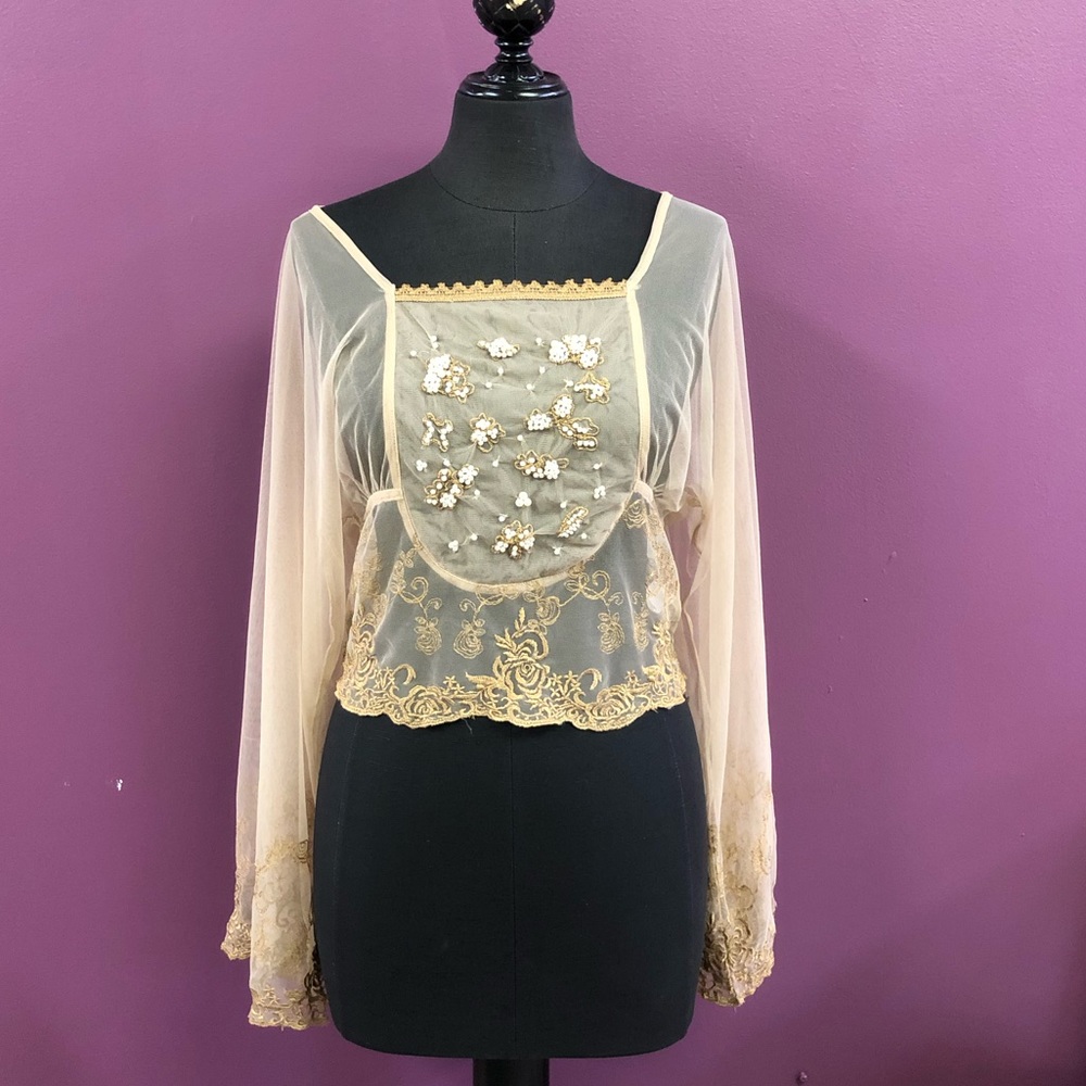 Free People sheer embroidered crop top